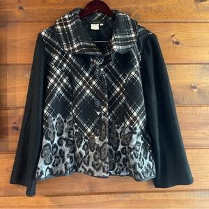 Bala Bala Plaid & Leopard Print Button-Up Jacket- size Large